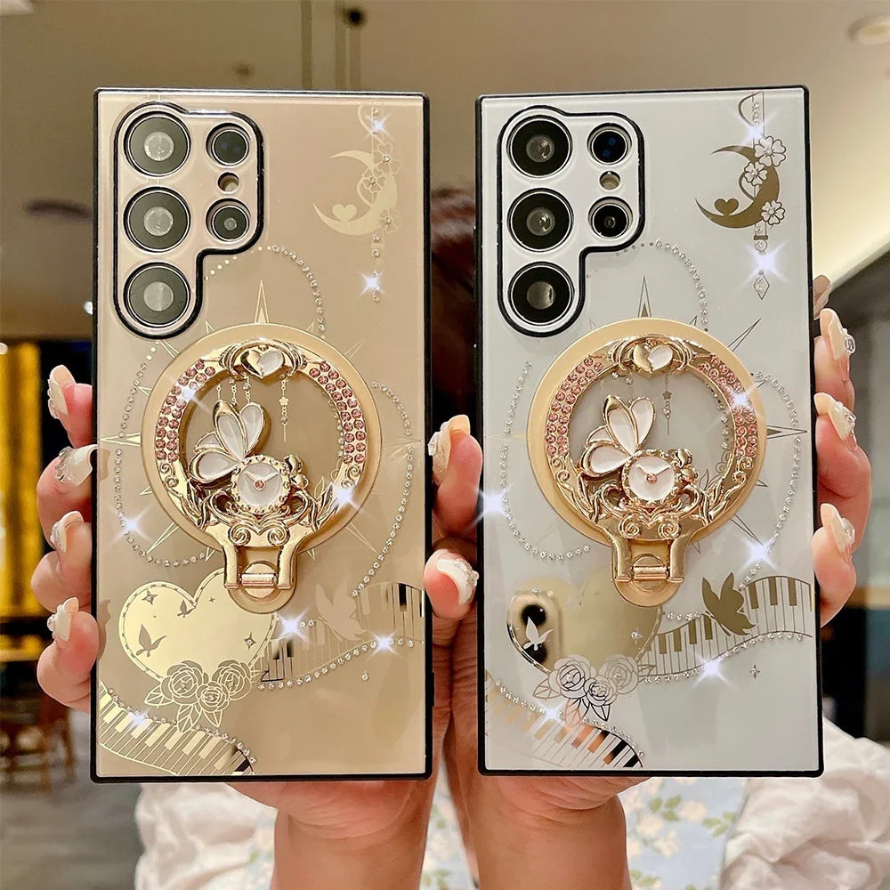 NEW Korea 360 ° Holder Magsafe Charging Phone Case for Samsung Galaxy S25 S24 S23 S22 Plus Ultra FE 5G PC+TPU Magnetic Hard Case