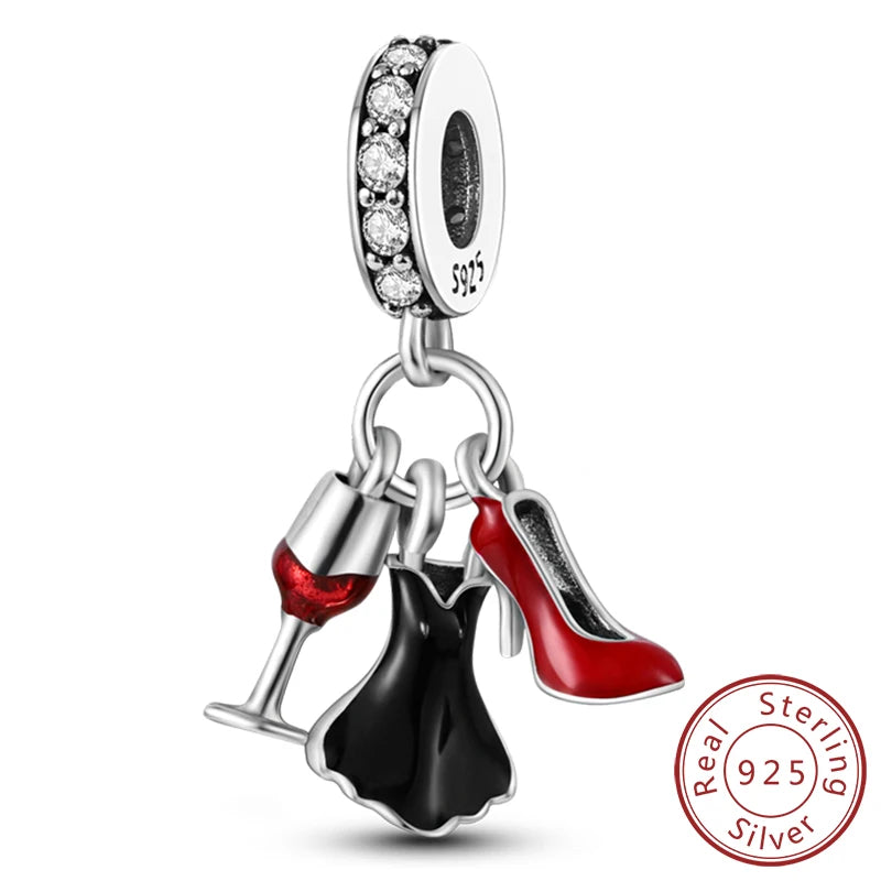 Fit Original 925 Sterling Silver Charms Beads Wine Glass Coffee Cup Charms Pendant For Women Bracelet Charms DIY Jewelry Gift
