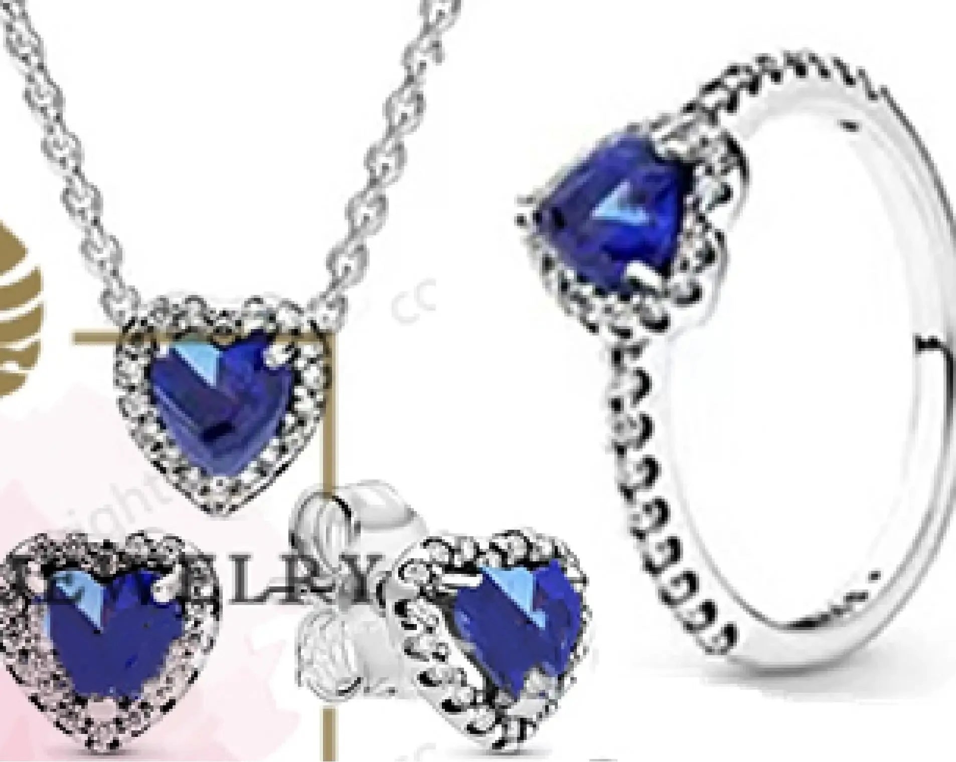 New 925 sterling silver heart-shaped pink ring necklace earring set luxurious sparkling charm jewelry fashion wedding gift