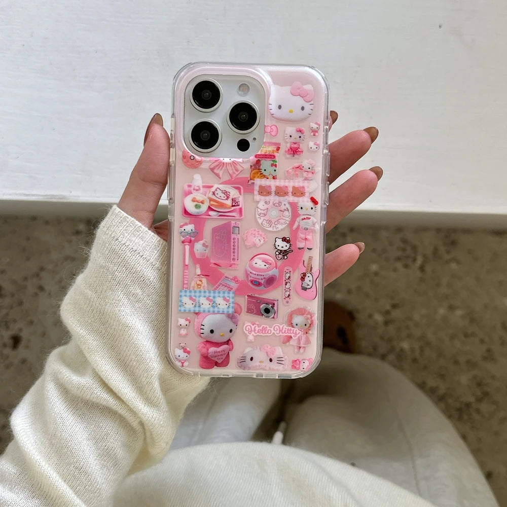Sticker 3D Cute Sanrio Hello Kitty Magnetic Holder Magsafe Wireless Charge Phone Case For iPhone 17 16 15 14 13 Pro Max Cover