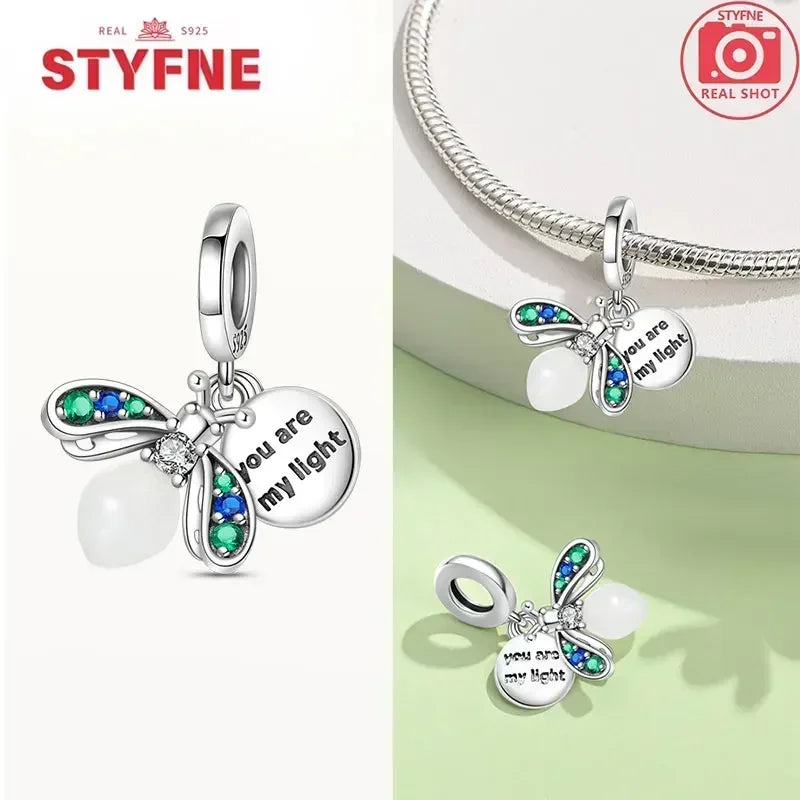 S925 Silver Glow-in-the-dark Firefly Charm Pendant Fit Original Charms Bracelet Gift Beads for Women Diy Fine Jewelry Gifts