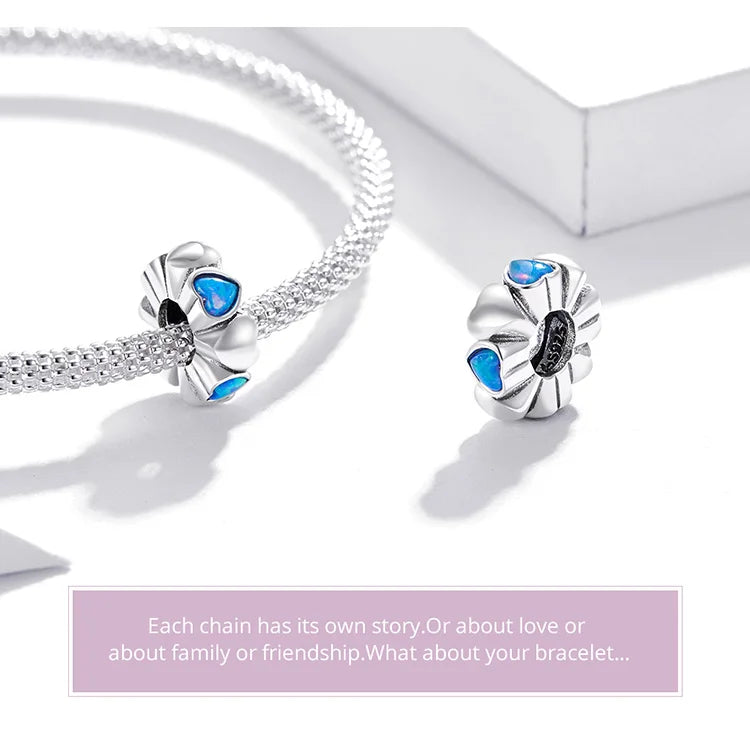 BISAER 925 Sterling Silver Charm Ocean Style Fish Dolphin Mermaid Shell Blue CZ Bead For Necklace&Bracelet DIY Fine Jewelry Gift