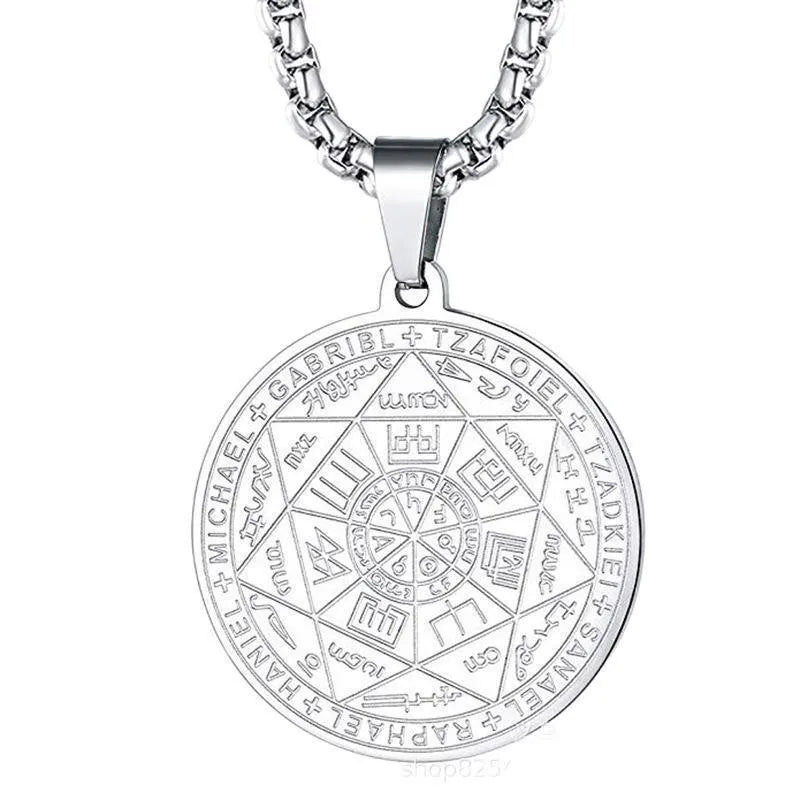 Seven Archangels Amulet Stainless Steel Necklaces Men Seal of Solomon Talisman Necklace Protection Jewelry collar