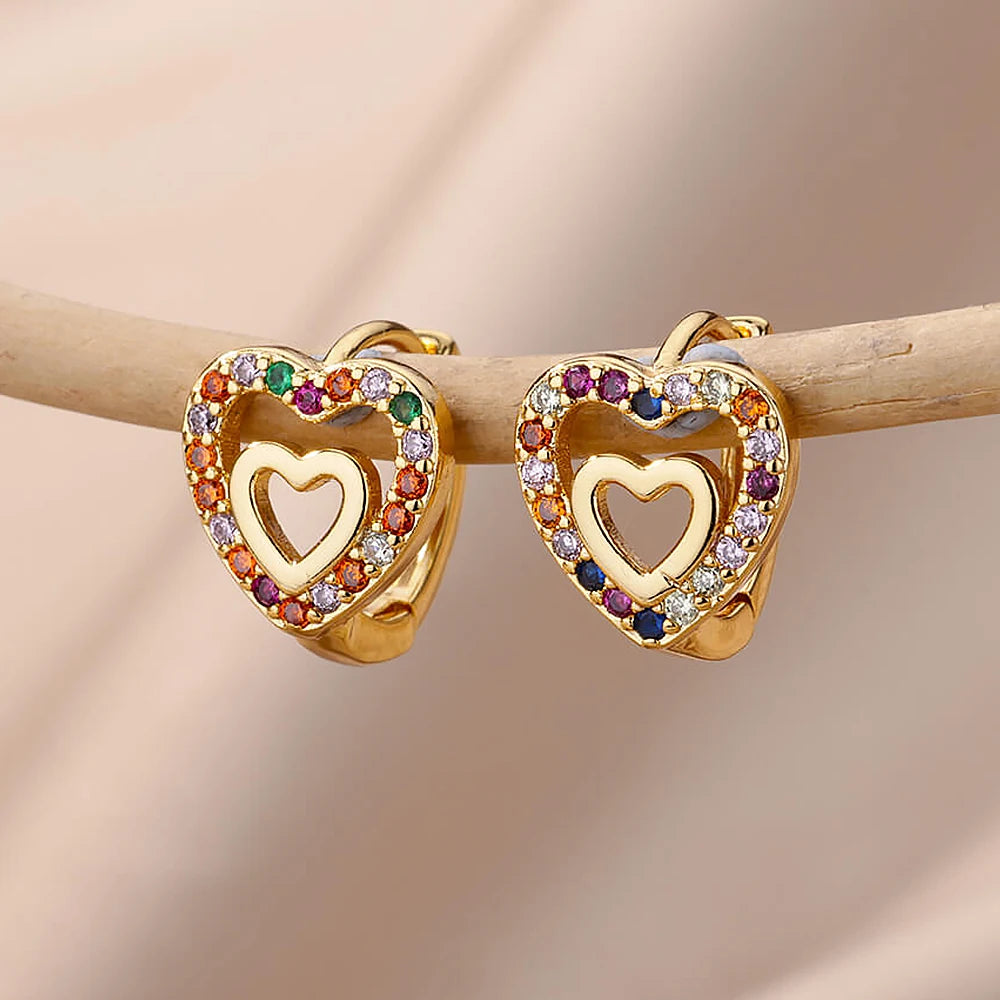 Hollow Zircon Heart Earrings For Women Stainless Steel Gold Color Heart Earring Luxury Wedding Couple Jewelry Gift Free Shipping