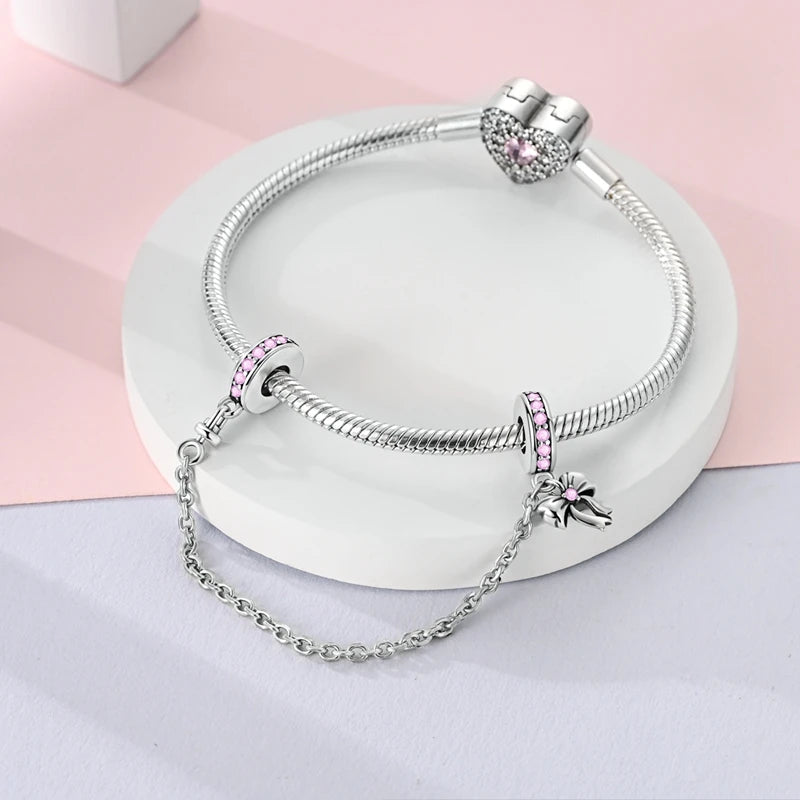 Safety Chain Charms Fit Original 925 Sterling Silver Charms Beads Moon Star Butterfly Heart Safety Chain for Women Jewelry Gift