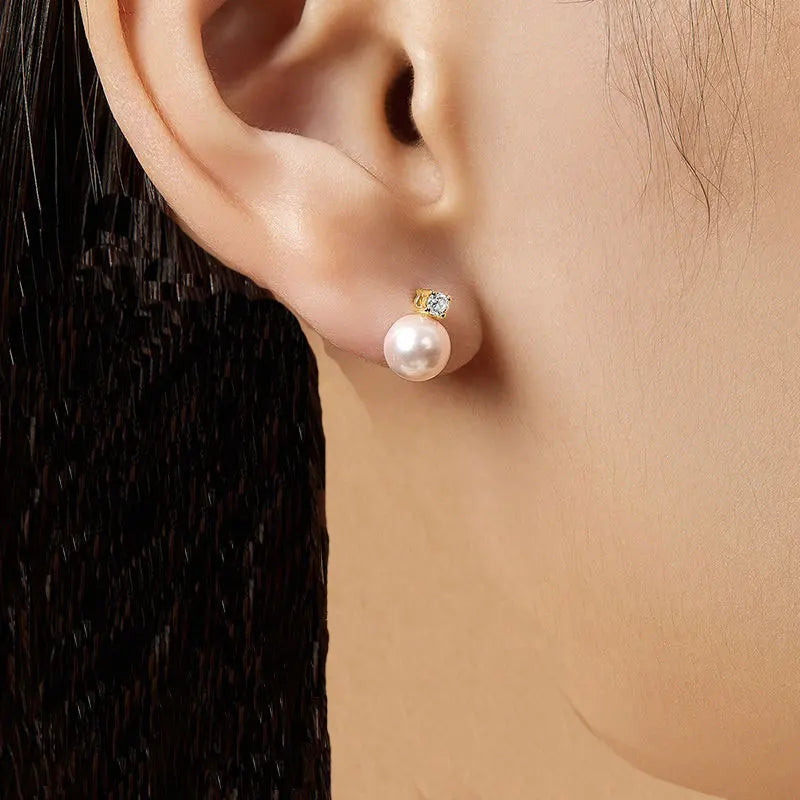 Senlissi-New Fashion Lofty 8-12mm Freshwater Pearl Stud 18k Earrings for Women S925 Sterling Silver Jewelry Girlfriend Gifts