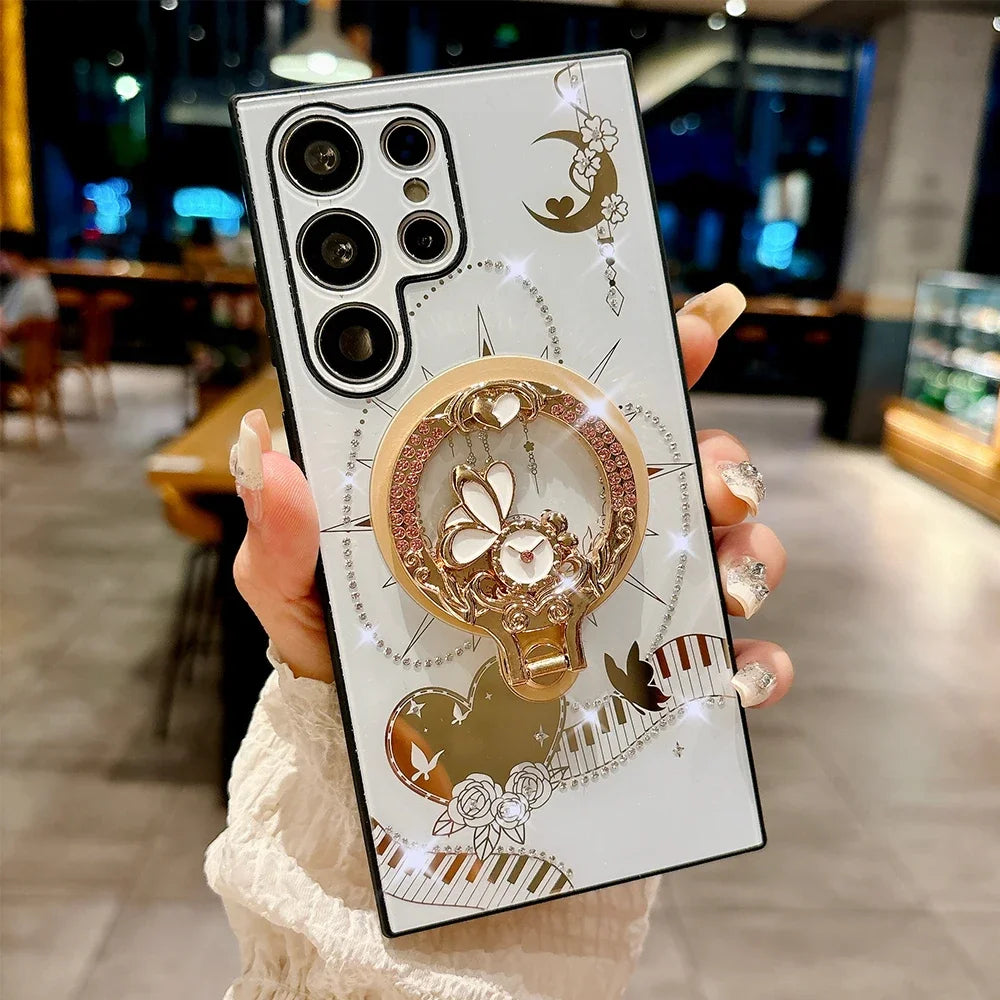 NEW Korea 360 ° Holder Magsafe Charging Phone Case for Samsung Galaxy S25 S24 S23 S22 Plus Ultra FE 5G PC+TPU Magnetic Hard Case