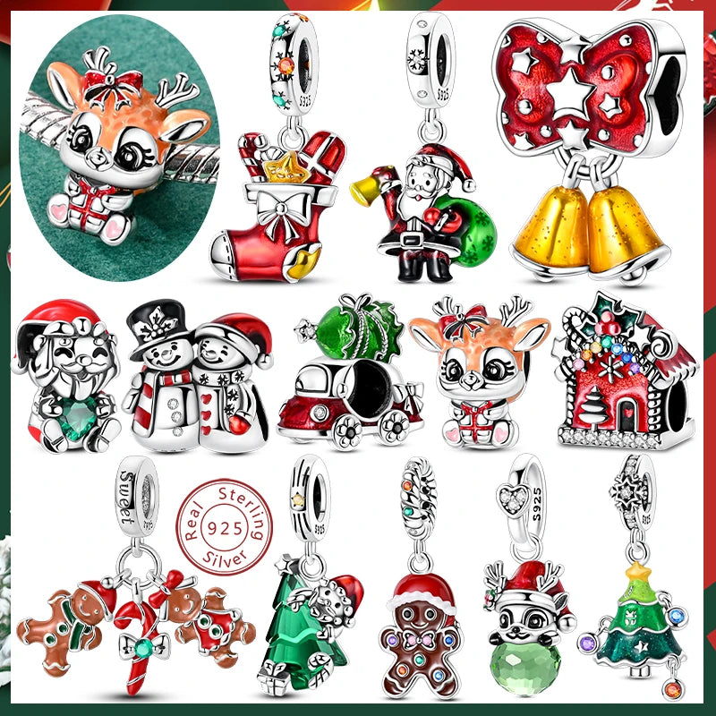 Christmas Charm Bead Pendant 925 Sterling Silver Christmas Elk Snowman Santa Claus Charm Fit Original Bracelet Women DIY Jewelry