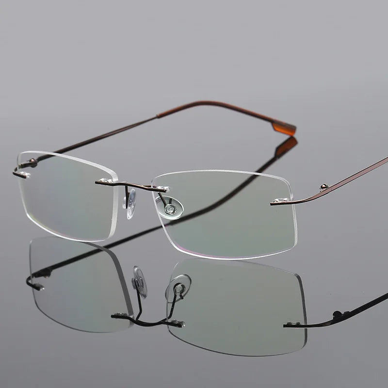 UVLAIK Classic Mens Pure Titanium Rimless Glasses Frames Myopia Optical Frame Ultra-light Titanium Frameless Eyeglasses Frame