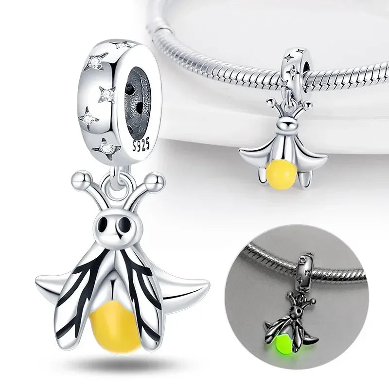 S925 Silver Glow-in-the-dark Firefly Charm Pendant Fit Original Charms Bracelet Gift Beads for Women Diy Fine Jewelry Gifts