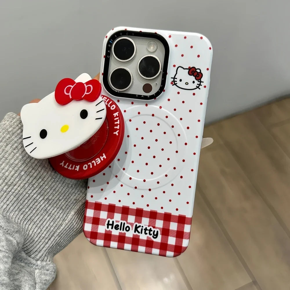 Cute Cartoon Magnetic Holder Magsafe Wireless Charge Phone Case For iPhone 17 16 15 14 13 Pro Max Sanrio Hello Kitty Cover
