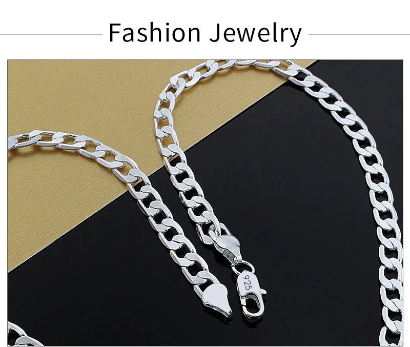 Men's 925 Sterling Silver Necklace 2/4/6/8/10/12MM 40-75cm Face Chain Necklace Lobster Clasp Men And Women Engagement Jewelry