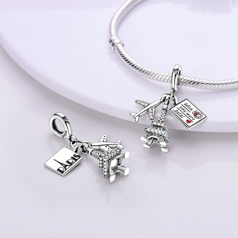Original Charms Bead 925 Sterling Silver Paris Tower Car Map Castle Travel Charms Fit Pendant Bracelets Women DIY Jewelry Making