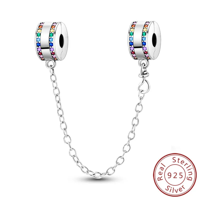 Safety Chain Charms Fit Original 925 Sterling Silver Charms Beads Moon Star Butterfly Heart Safety Chain for Women Jewelry Gift