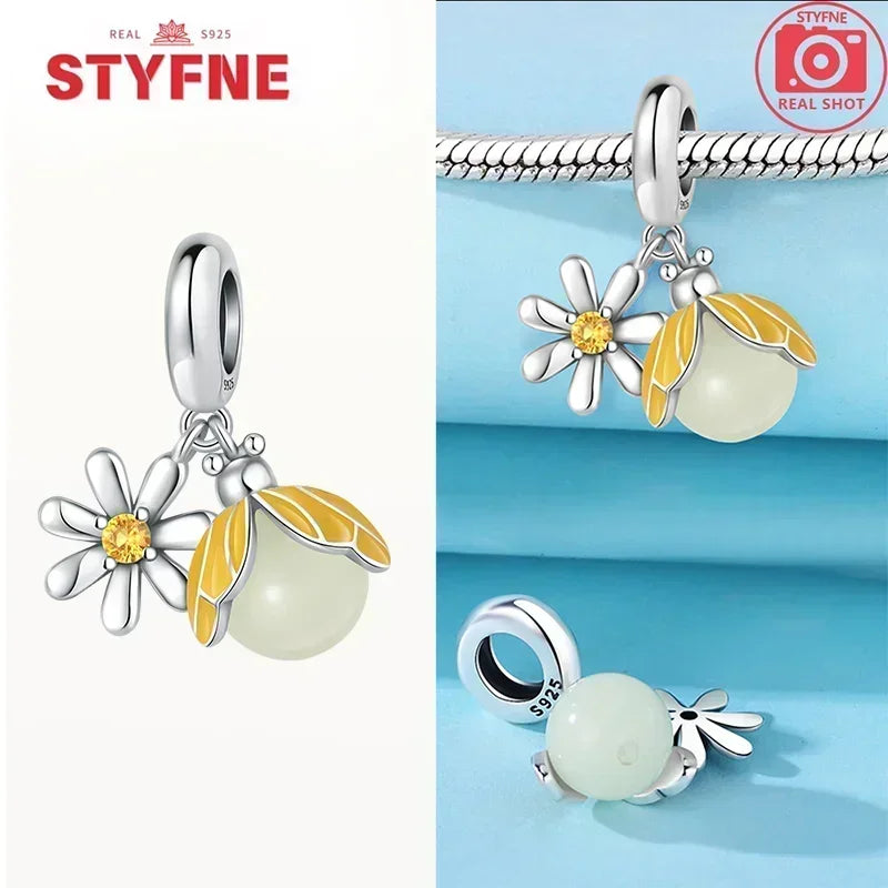 S925 Silver Glow-in-the-dark Firefly Charm Pendant Fit Original Charms Bracelet Gift Beads for Women Diy Fine Jewelry Gifts