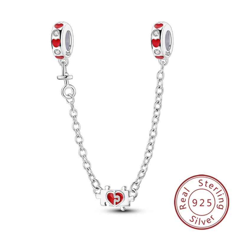 Safety Chain Charms Fit Original 925 Sterling Silver Charms Beads Moon Star Butterfly Heart Safety Chain for Women Jewelry Gift