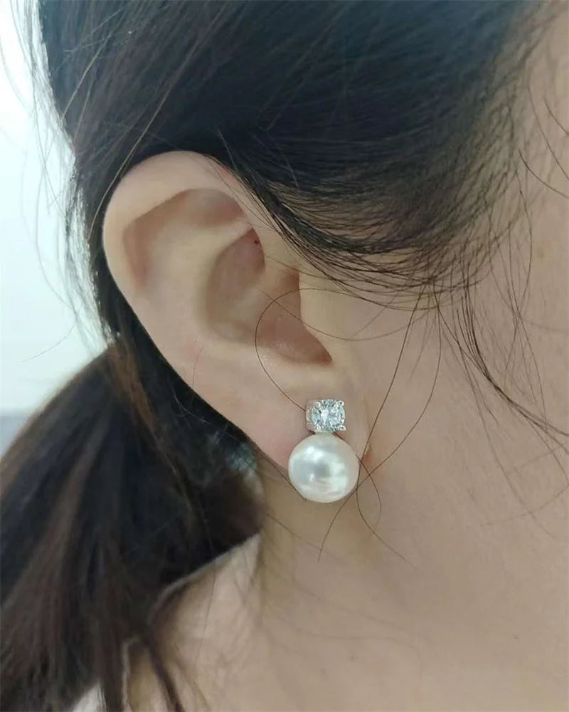 Senlissi-New Fashion Lofty 8-12mm Freshwater Pearl Stud 18k Earrings for Women S925 Sterling Silver Jewelry Girlfriend Gifts