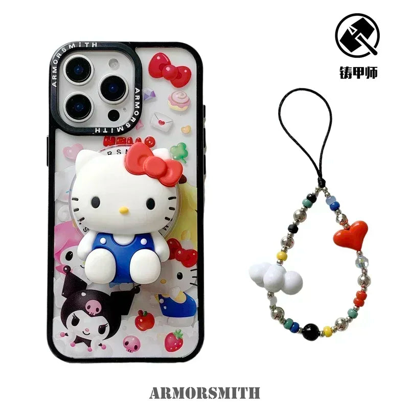 Magnetic Holder Magsafe Wireless Charge Phone Case For iPhone 16 15 14 13 12 11 Pro Max Sanrio Hello Kitty Kuromi Melody Cover
