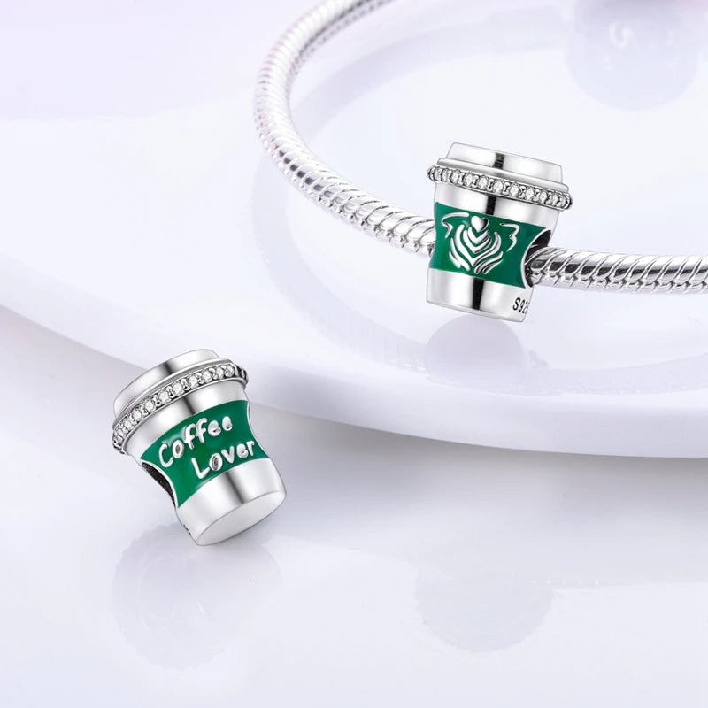 Fit Original 925 Sterling Silver Charms Beads Wine Glass Coffee Cup Charms Pendant For Women Bracelet Charms DIY Jewelry Gift