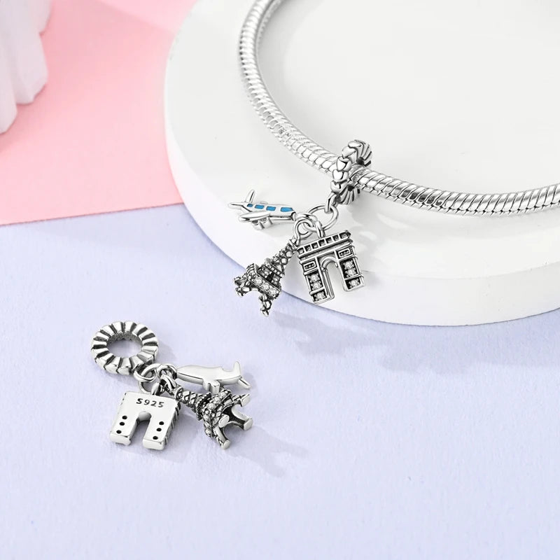 Original Charms Bead 925 Sterling Silver Paris Tower Car Map Castle Travel Charms Fit Pendant Bracelets Women DIY Jewelry Making