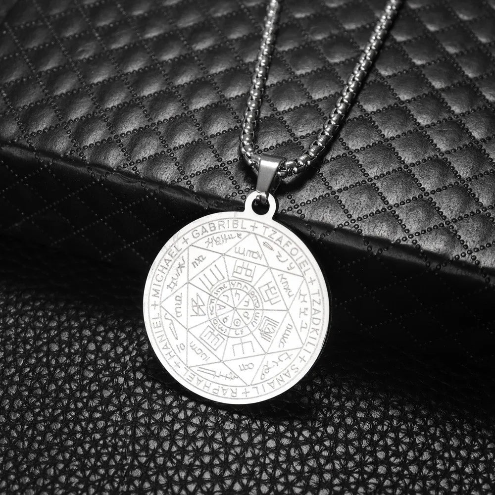 Seven Archangels Amulet Stainless Steel Necklaces Men Seal of Solomon Talisman Necklace Protection Jewelry collar
