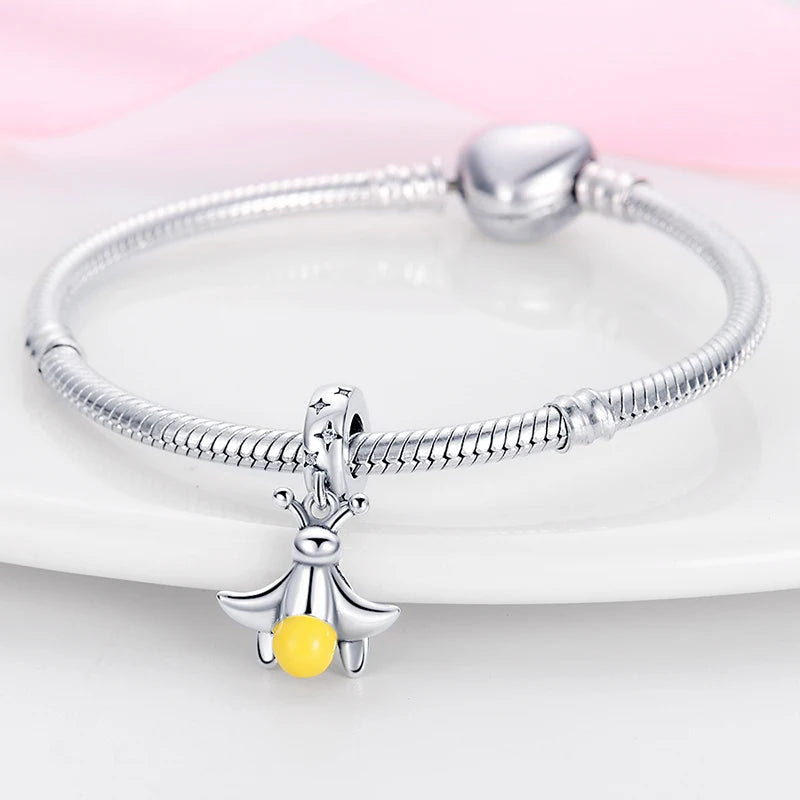 Hot Sale silver-plated Glow in the dark Firefly Honeybee Star Charms Beads Fit Qikaola Original Bracelets Fine DIY Jewelry Gift