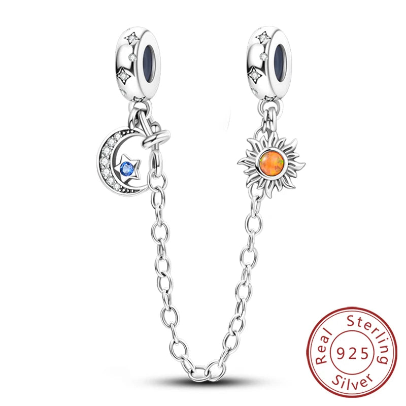 Safety Chain Charms Fit Original 925 Sterling Silver Charms Beads Moon Star Butterfly Heart Safety Chain for Women Jewelry Gift