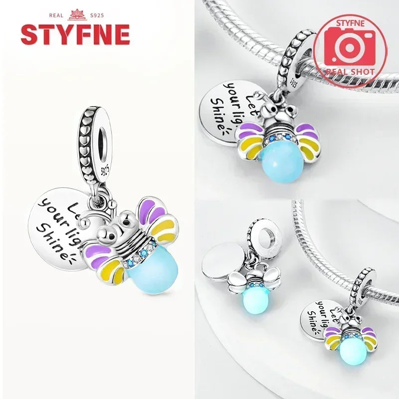 S925 Silver Glow-in-the-dark Firefly Charm Pendant Fit Original Charms Bracelet Gift Beads for Women Diy Fine Jewelry Gifts