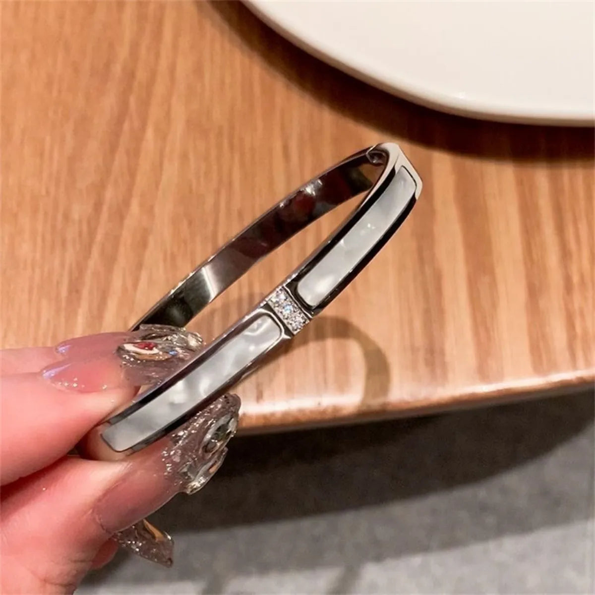 Yupsk 5Pcs/set Silver Color Stainless Steel Bracelet Shiny Zircon Inlaid Stackable Bangles Female Jewelry Gift