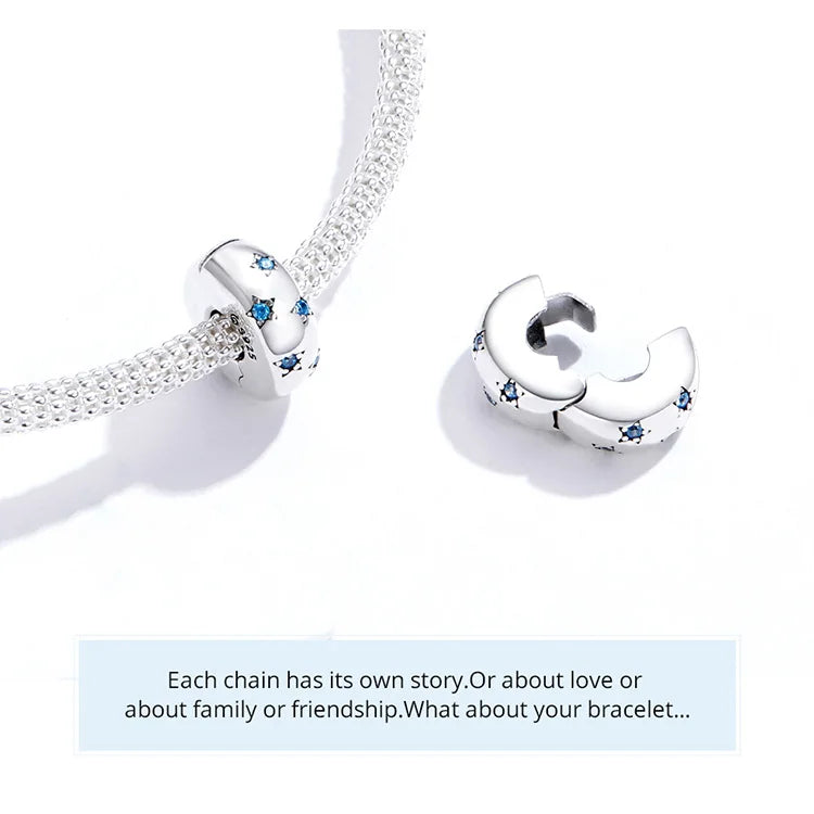 BISAER 925 Sterling Silver Charm Ocean Style Fish Dolphin Mermaid Shell Blue CZ Bead For Necklace&Bracelet DIY Fine Jewelry Gift