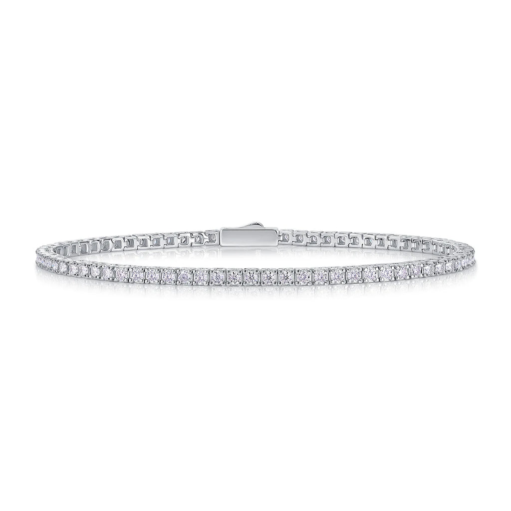 JIUZUAN S925 Sterling Silver Moissanite Tennis Bracelet for Women Simple Row Design Elegant Sparkling Jewelry for Daily Wear