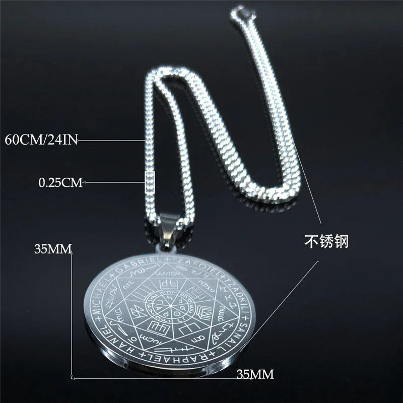 Seven Archangels Amulet Stainless Steel Necklaces Men Seal of Solomon Talisman Necklace Protection Jewelry collar