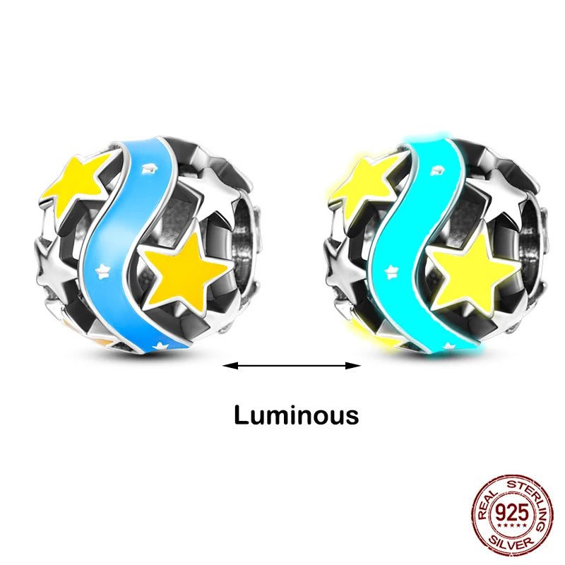 Hot Sale silver-plated Glow in the dark Firefly Honeybee Star Charms Beads Fit Qikaola Original Bracelets Fine DIY Jewelry Gift