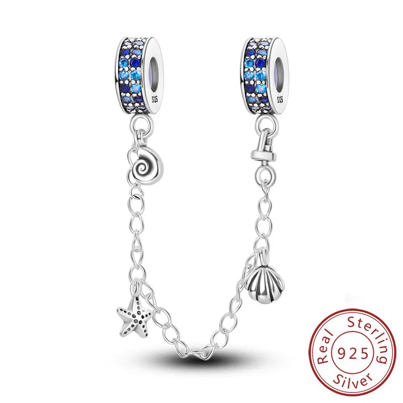 Safety Chain Charms Fit Original 925 Sterling Silver Charms Beads Moon Star Butterfly Heart Safety Chain for Women Jewelry Gift