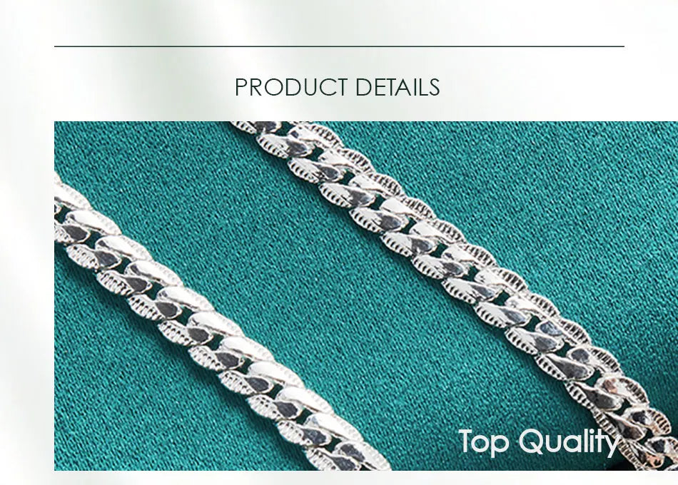 DOTEFFIL 925 Sterling Silver 6mm Side Chain 16/18/20/22/24 Inch Necklace For Woman Men Fashion Wedding Engagement Jewelry Gift