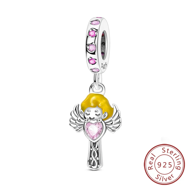 New 925 Silver Dream Charms Baeds Angel Devil's Eye Fatima's Hand Cross Charms Pendant Fit Original Bracelet Women Jewelry Gift