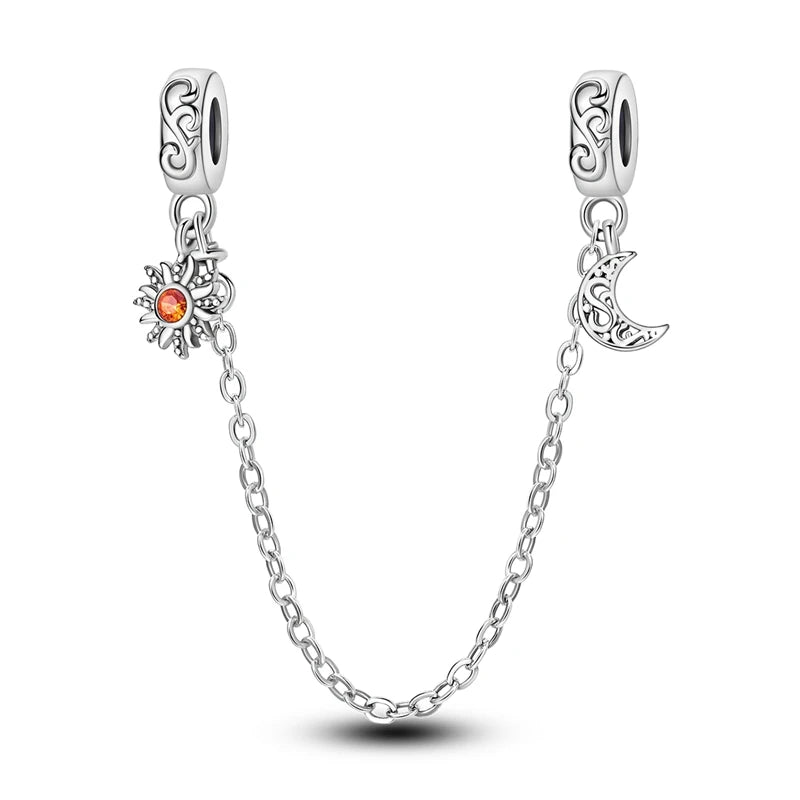 Silver Charm 925 Sterling Silver Clip Charms Safety Chain Charm CZ pave Round Clip Beads Fit Original Bracelet Jewelry Making