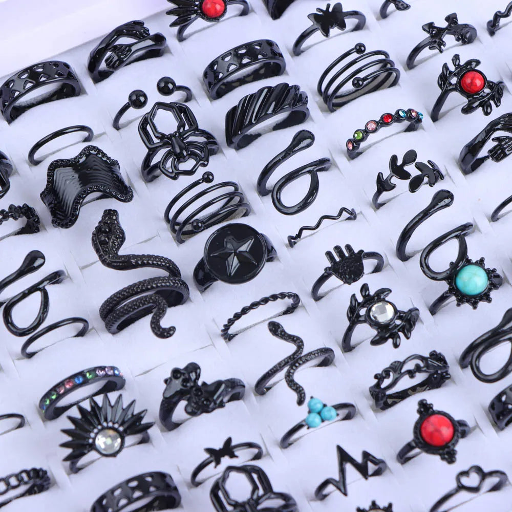 10/20/30/50Pcs/Lot Punk Finger Ring Set For Men Women Mix Style Flower Tai Ji Heart Love Snake Jewelry Party Gifts