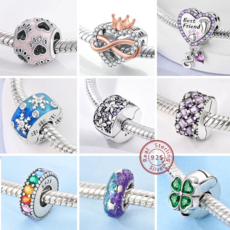Charm Hot Sales 925 Sterling Silver Charms Beads CZ pave Round Clip Charms Fit Original Bracelet Necklace Charms Jewelry Gift