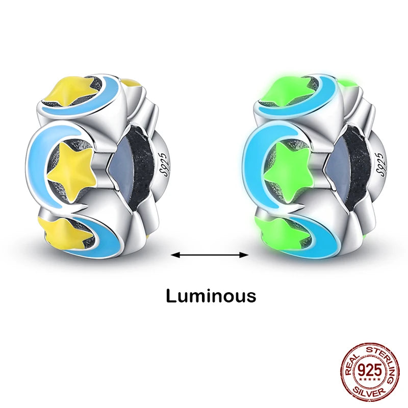 Hot Sale silver-plated Glow in the dark Firefly Honeybee Star Charms Beads Fit Qikaola Original Bracelets Fine DIY Jewelry Gift