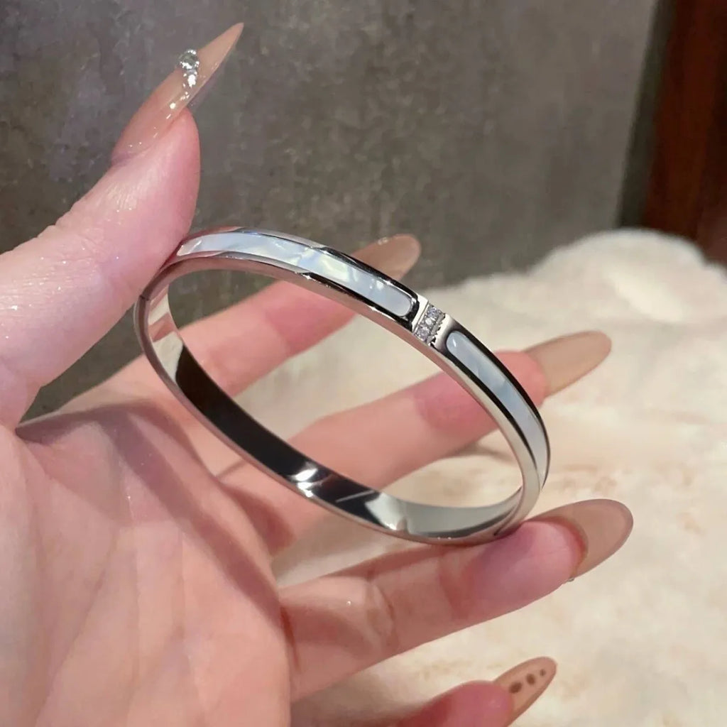 Yupsk 5Pcs/set Silver Color Stainless Steel Bracelet Shiny Zircon Inlaid Stackable Bangles Female Jewelry Gift