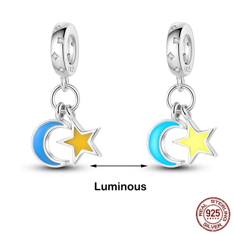 Hot Sale silver-plated Glow in the dark Firefly Honeybee Star Charms Beads Fit Qikaola Original Bracelets Fine DIY Jewelry Gift