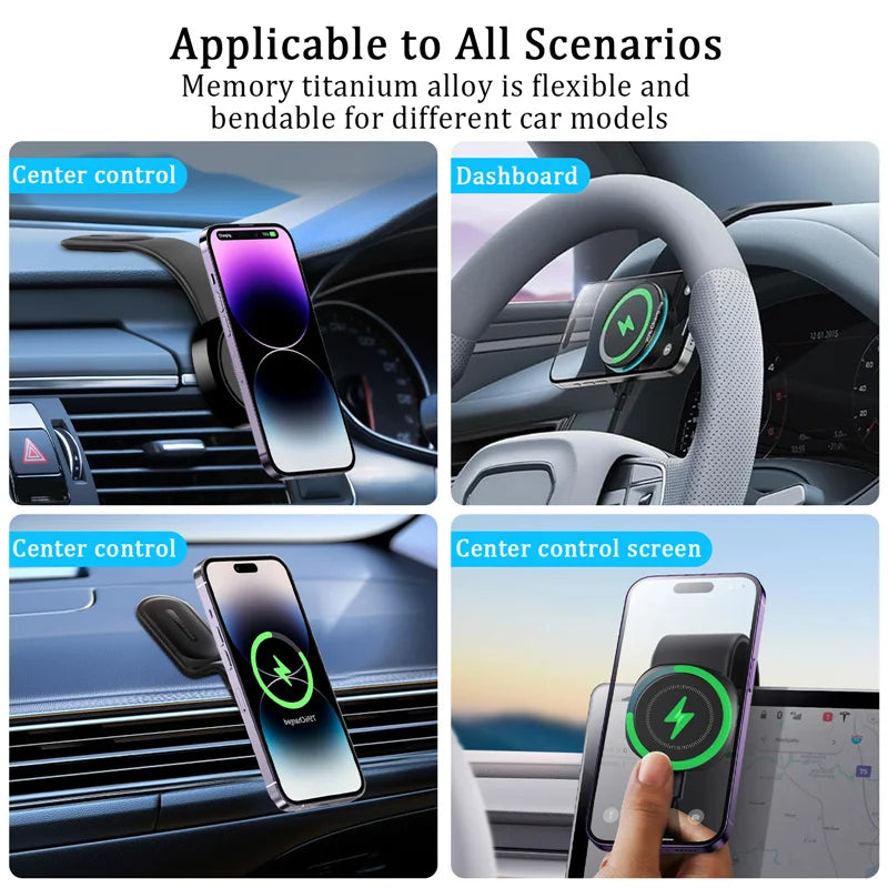 Magnetic Car Wireless Charger Fast Charging Car Phone Holder Center Control Screen Dashboard for iPhone 15 14 13 12 Pro Max Mini