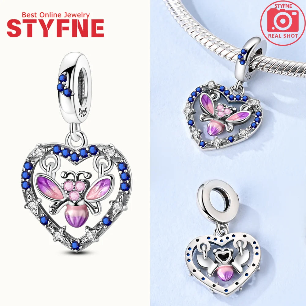 S925 Silver Glow-in-the-dark Firefly Charm Pendant Fit Original Charms Bracelet Gift Beads for Women Diy Fine Jewelry Gifts