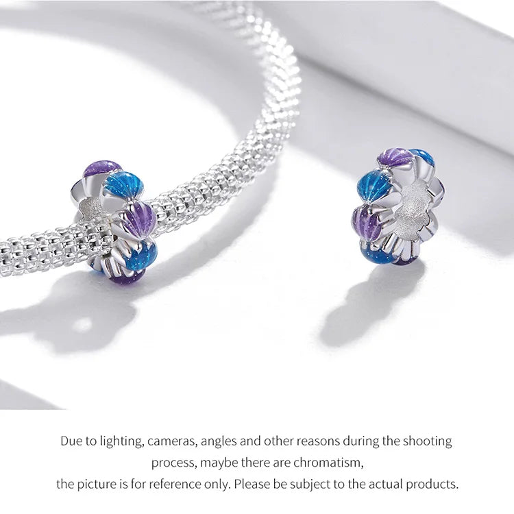 BISAER 925 Sterling Silver Charm Ocean Style Fish Dolphin Mermaid Shell Blue CZ Bead For Necklace&Bracelet DIY Fine Jewelry Gift