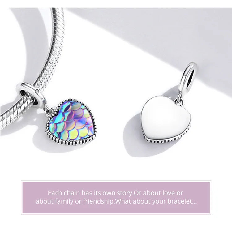 BISAER 925 Sterling Silver Charm Ocean Style Fish Dolphin Mermaid Shell Blue CZ Bead For Necklace&Bracelet DIY Fine Jewelry Gift