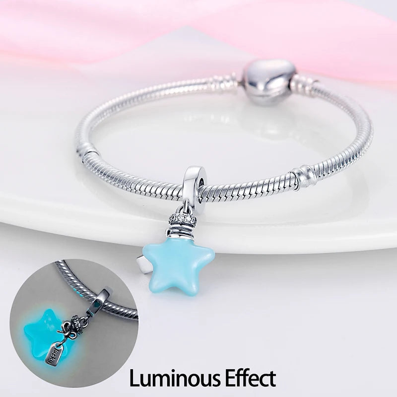 Hot Sale silver-plated Glow in the dark Firefly Honeybee Star Charms Beads Fit Qikaola Original Bracelets Fine DIY Jewelry Gift