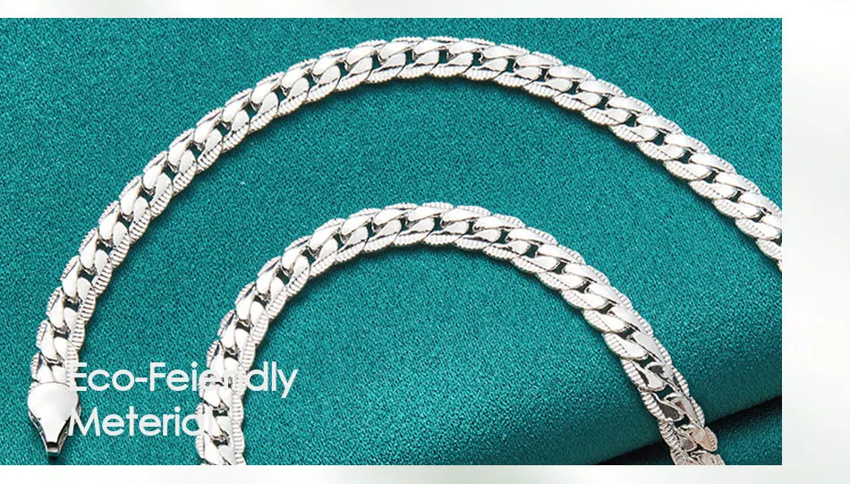 DOTEFFIL 925 Sterling Silver 6mm Side Chain 16/18/20/22/24 Inch Necklace For Woman Men Fashion Wedding Engagement Jewelry Gift