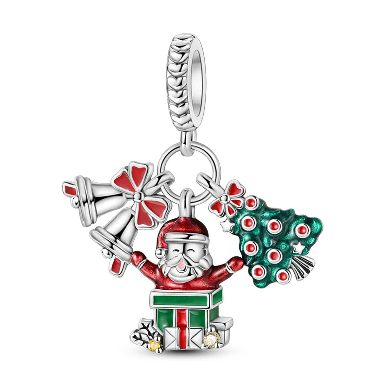 Christmas Charm Bead Pendant 925 Sterling Silver Christmas Elk Snowman Santa Claus Charm Fit Original Bracelet Women DIY Jewelry