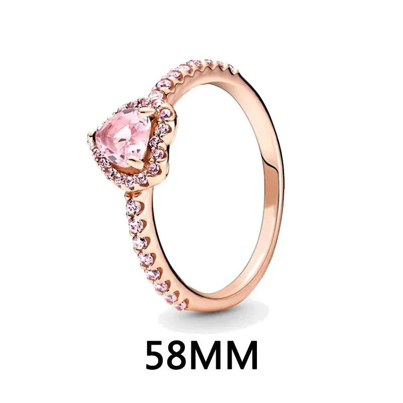 New 925 sterling silver heart-shaped pink ring necklace earring set luxurious sparkling charm jewelry fashion wedding gift